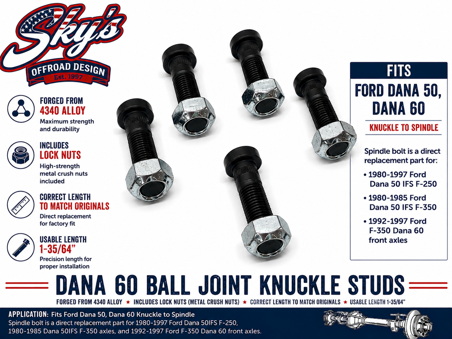 Dana 60 Ball Joint Knuckle Spindle Studs
