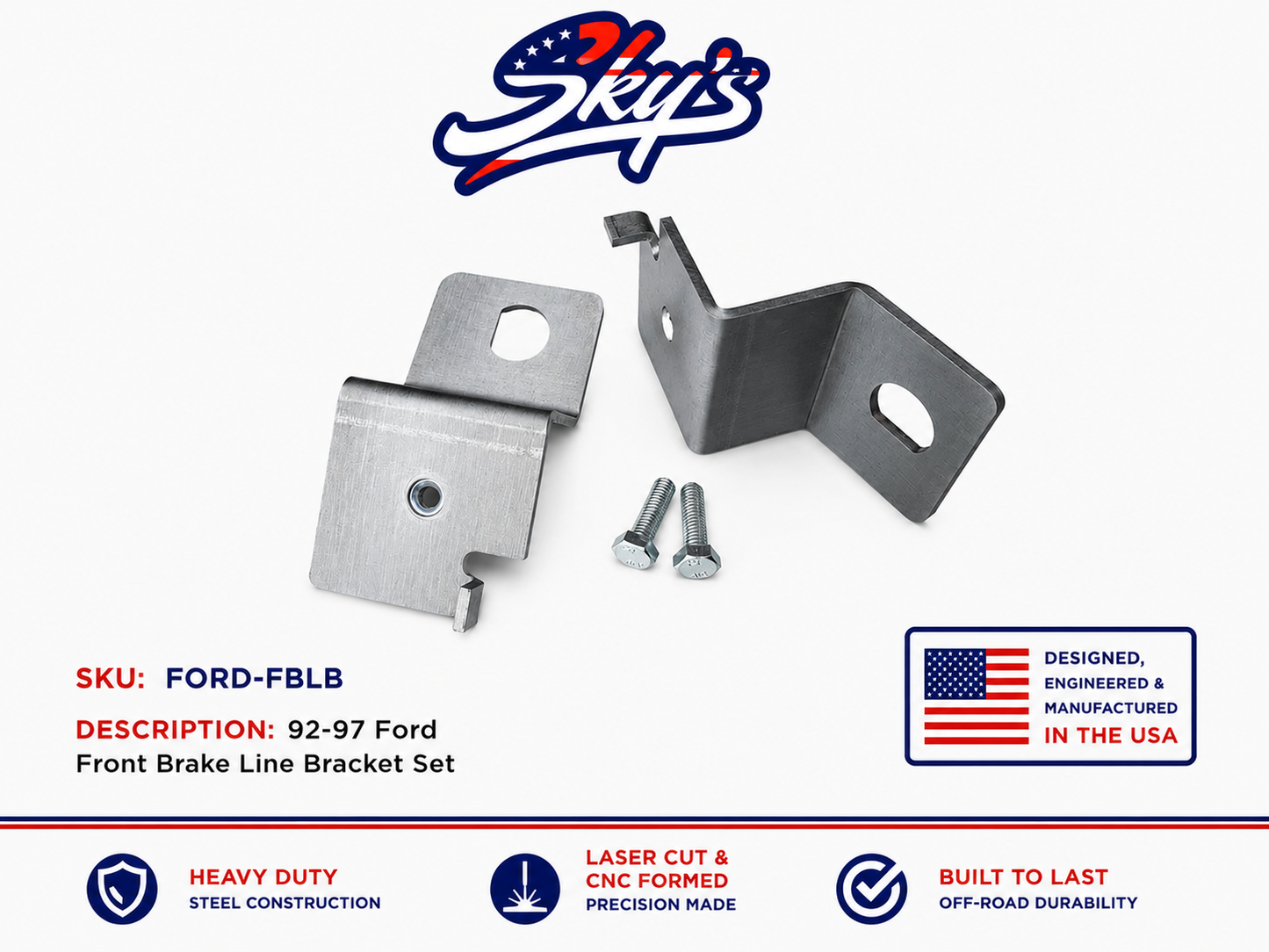 92-97 Ford Front Brake Line Bracket Set