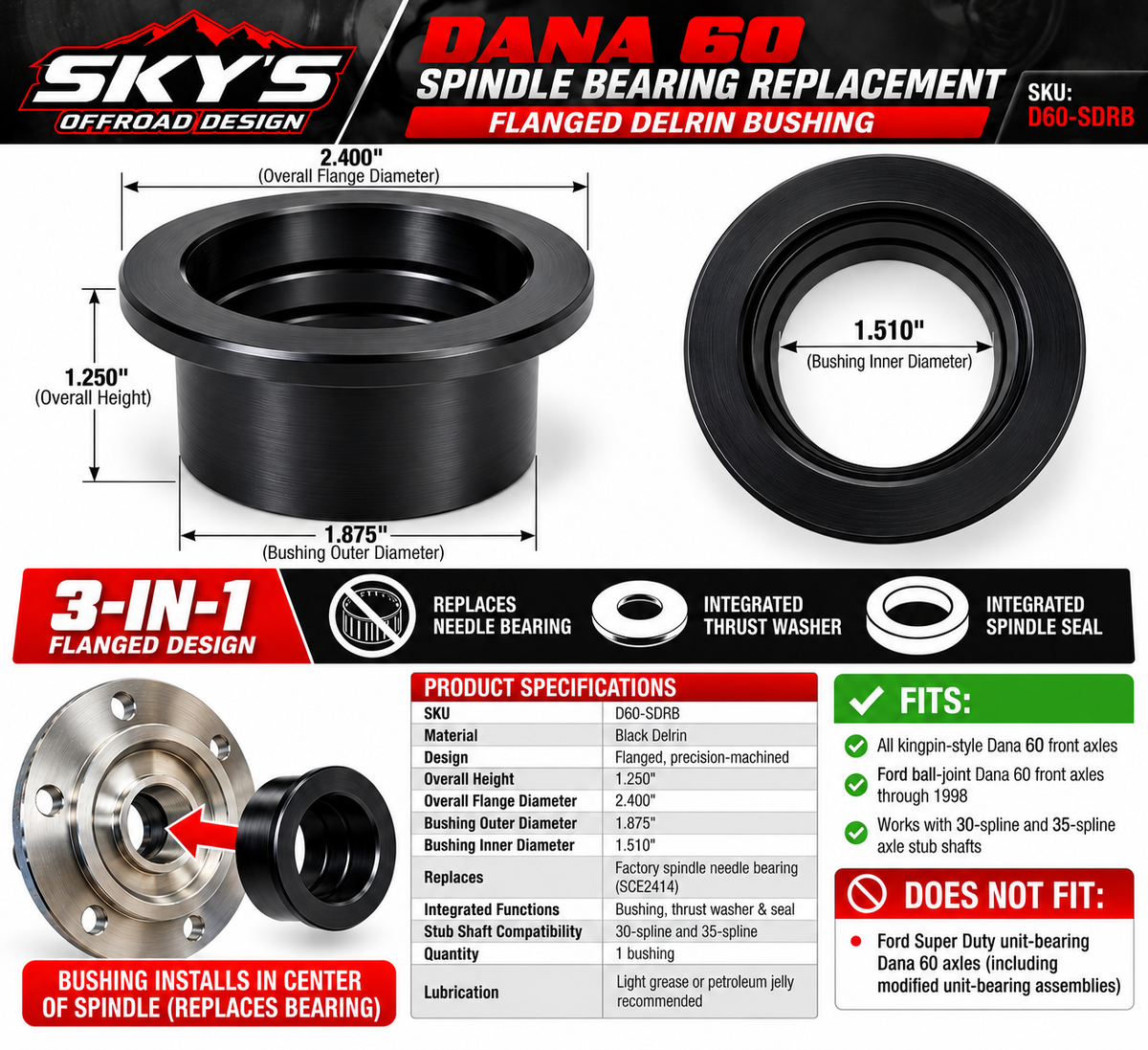 Dana 60 spindle bearing replacment delrin bushing