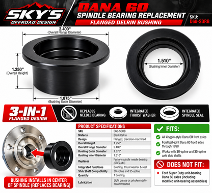 Dana 60 spindle bearing replacment delrin bushing